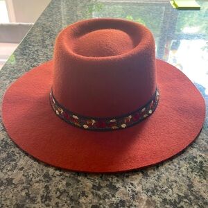 Embroidered wide brim wool hat